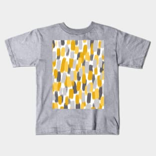 Grey and Mustard Yellow Paint Brush Effect, Abstract Kids T-Shirt